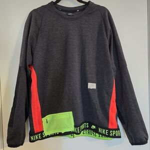 Nike Therma Crew Long Sleeve In Heather Gray with Neon Green and Red Accents